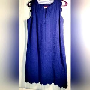 Vineyard Vines Seersucker Scalloped Edge Sleeveless Blue Midi Dress Size 2